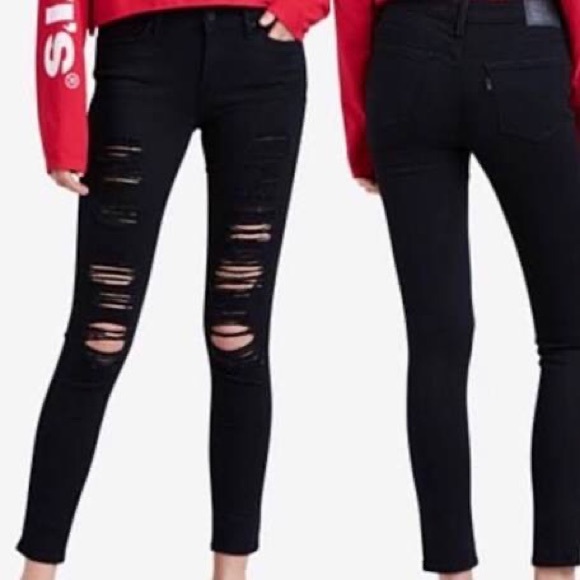 SOLD‼️NEW‼️ Levi Strauss Co 711 Skinny Size 26 Distressed Black Jeans - Picture 7 of 7